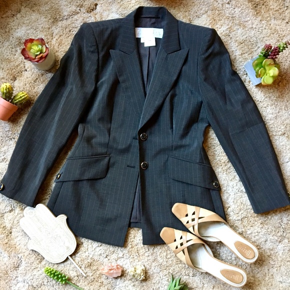{Escada} Wool & Mohair Dark Grey Pinstripe Blazer - Picture 4 of 8